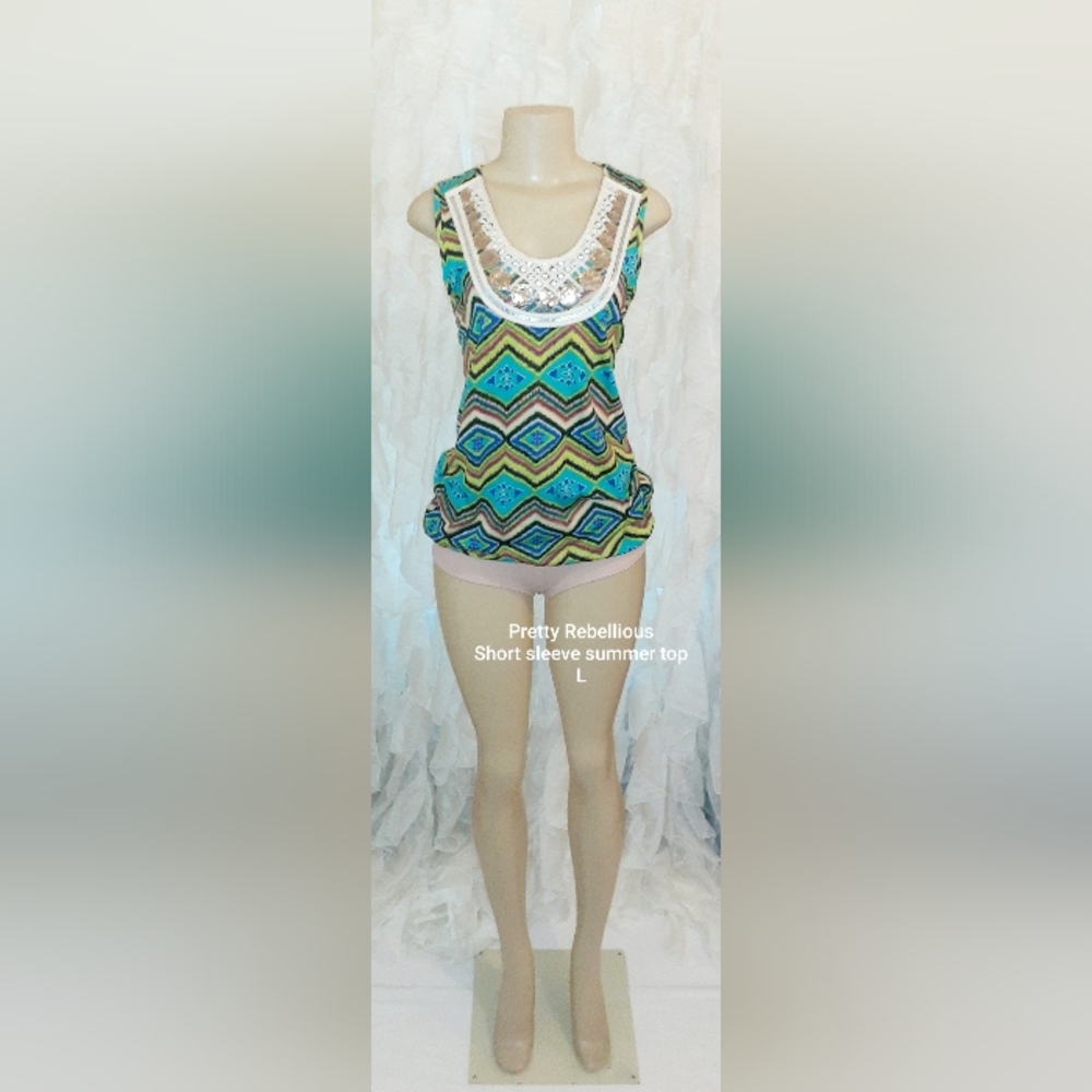 Pretty Rebellious Colorful Short Sleeve Tank Top L